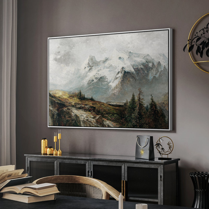Paysage rétro - Toile tendue avec châssis, Toile encadrée flottée blanche, H 27 po x l 41 po x P 2 po