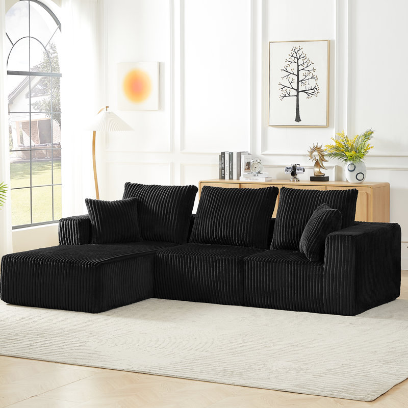 Woven Sleeper Sectional With Seat Back Height And Storage Chaise Ii Function, Black Corduroy