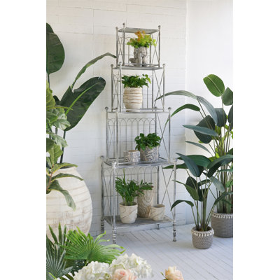 25.5X17x80.5" Antique 3-Tiered Shelves Iron Etagere Shelf - Distressed Silver Finish