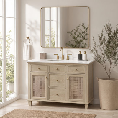 Meuble-lavabo simple 48 po Ronnie avec comptoir en quartz de Carrare blanc, pré-assemblé