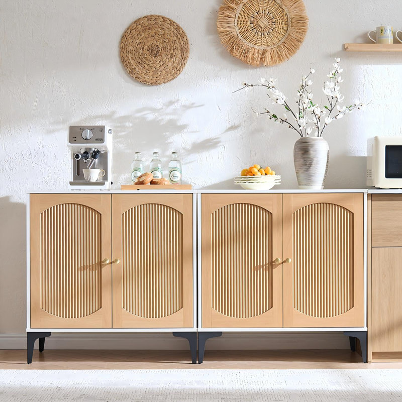 Buffet de rangement 62 "avec portes et tablettes, chêne blanc et naturel, 2 pièces