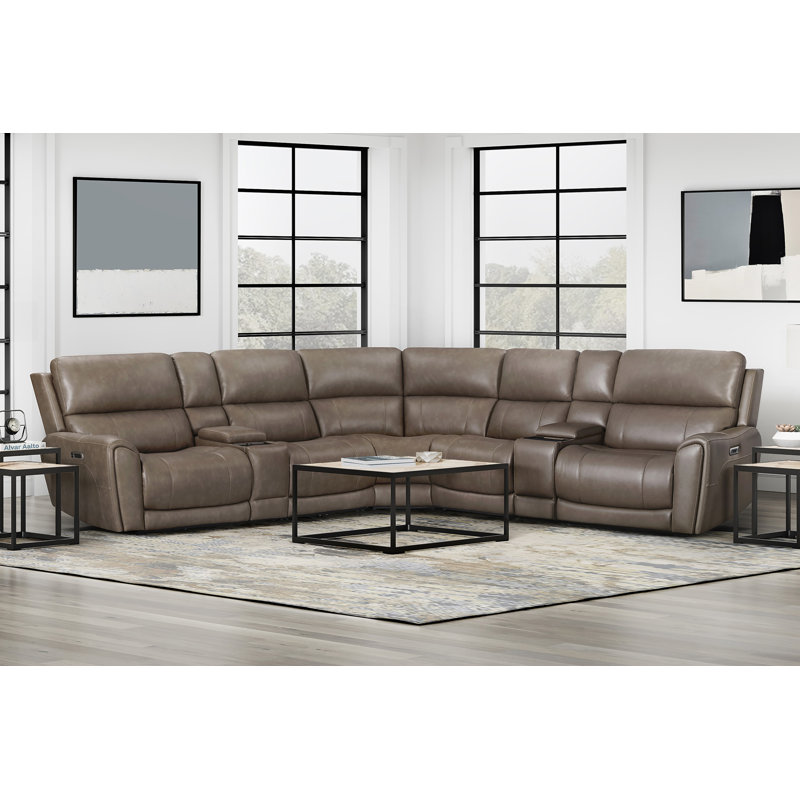 Canapé modulaire inclinable électrique avec accoudoirs réglables 7 pièces Alberta, Bette noisette