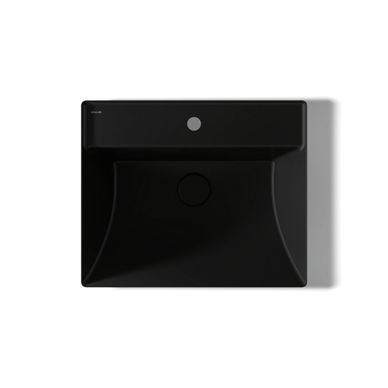 Brazn Rectangle Vessel Bathroom Sink, White, Honed Black, Single