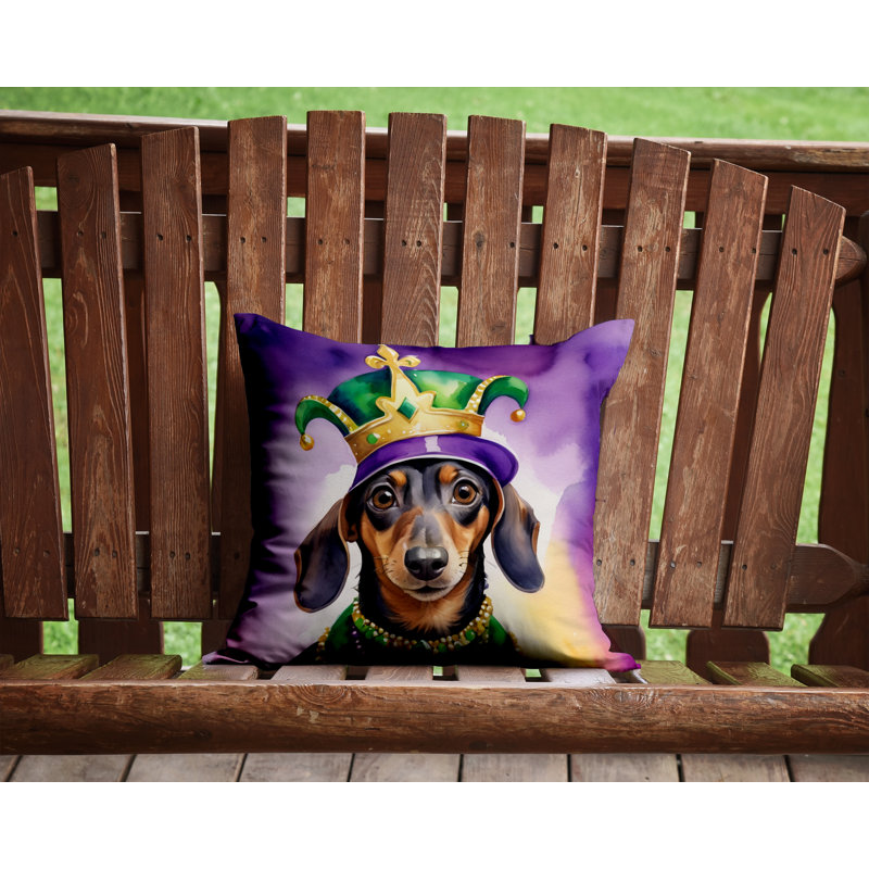 Coussin décoratif King of Mardi Gras English Springer Spaniel, Carré 14 po, Teckel