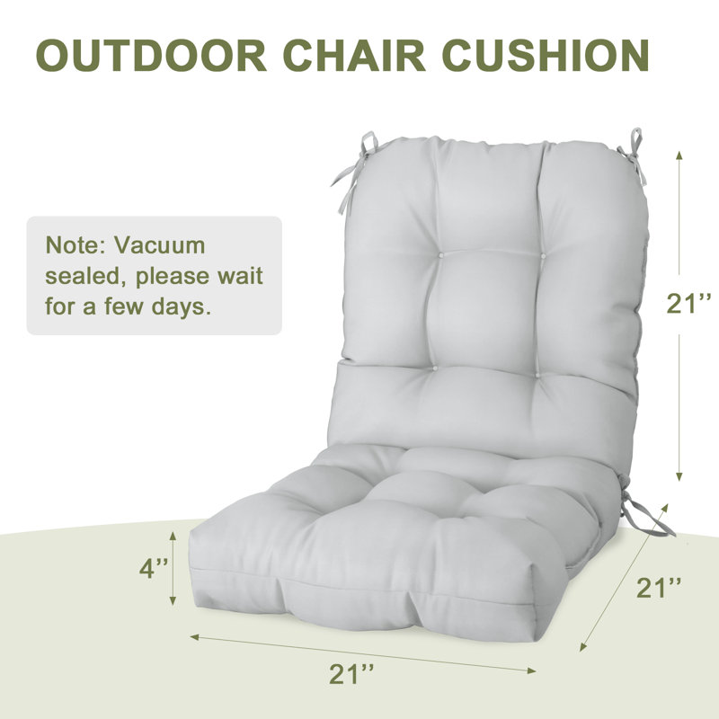 2 Piece 4" Thick Chair Cushion Indoor and Outdoor Seat / Back Cushions with Straps, Light Gray