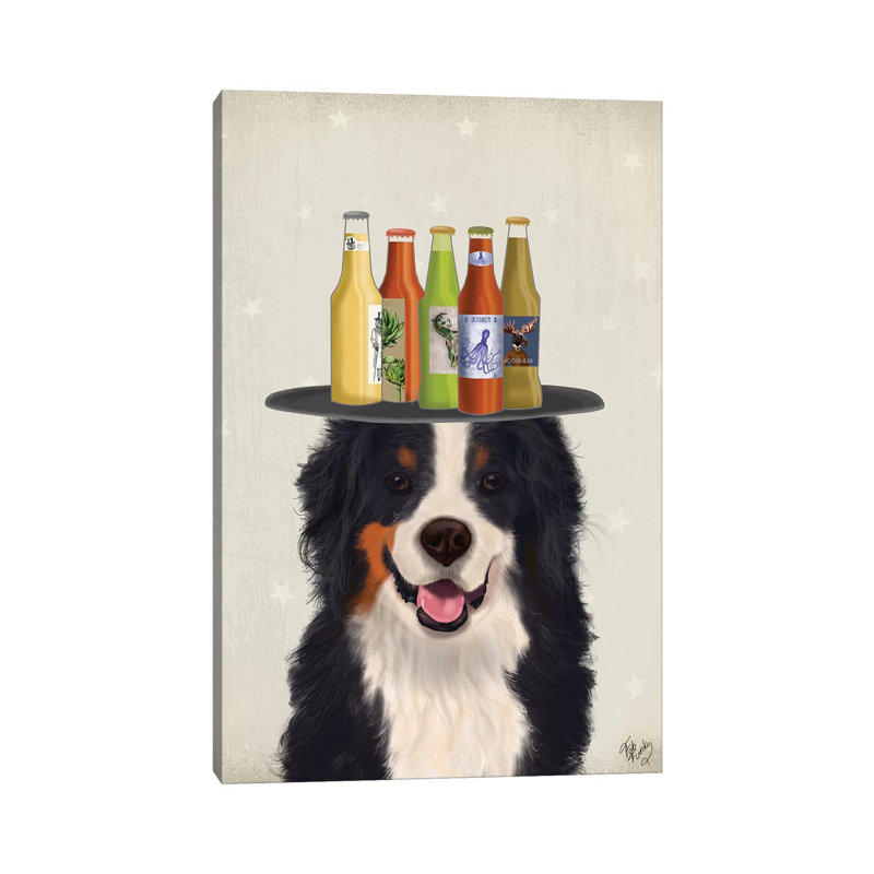 Bernese Beer Lover by Fab Funky - Wrapped Canvas Gallery-Wrapped Canvas Giclée, 20.32 cm H x 30.48 cm W