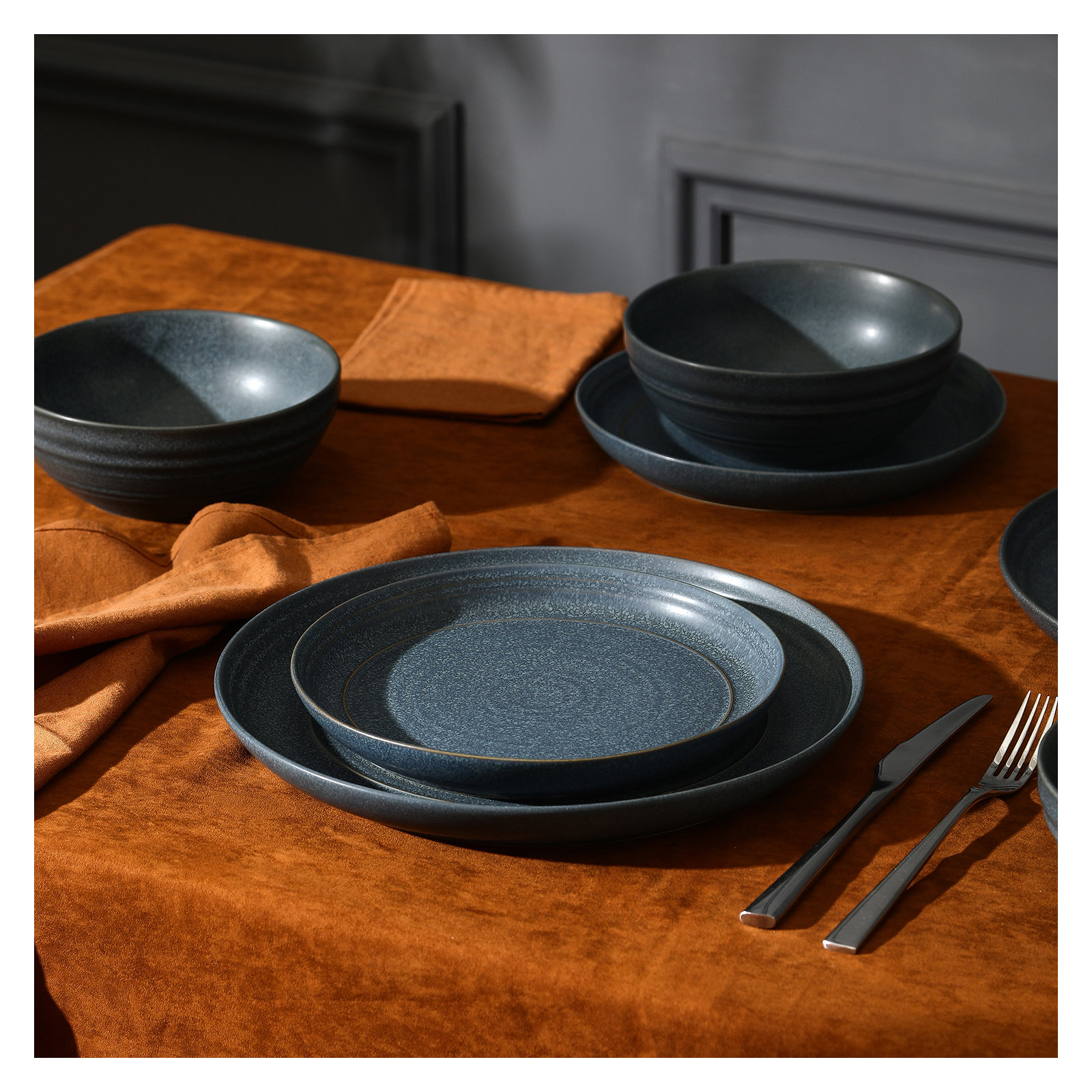 Stone Lain Elio 12-Piece Dinnerware Set Stoneware, Blue