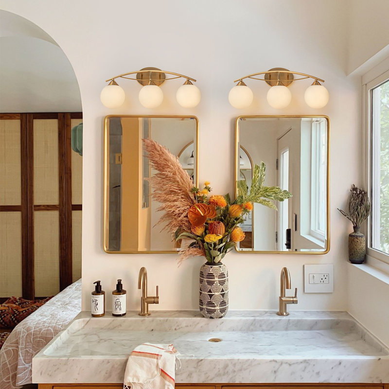 Kaynen Dimmable Opal Glass Vanity Light, 11.42" H x 24.4" W x 7.48" D, 3 Lights