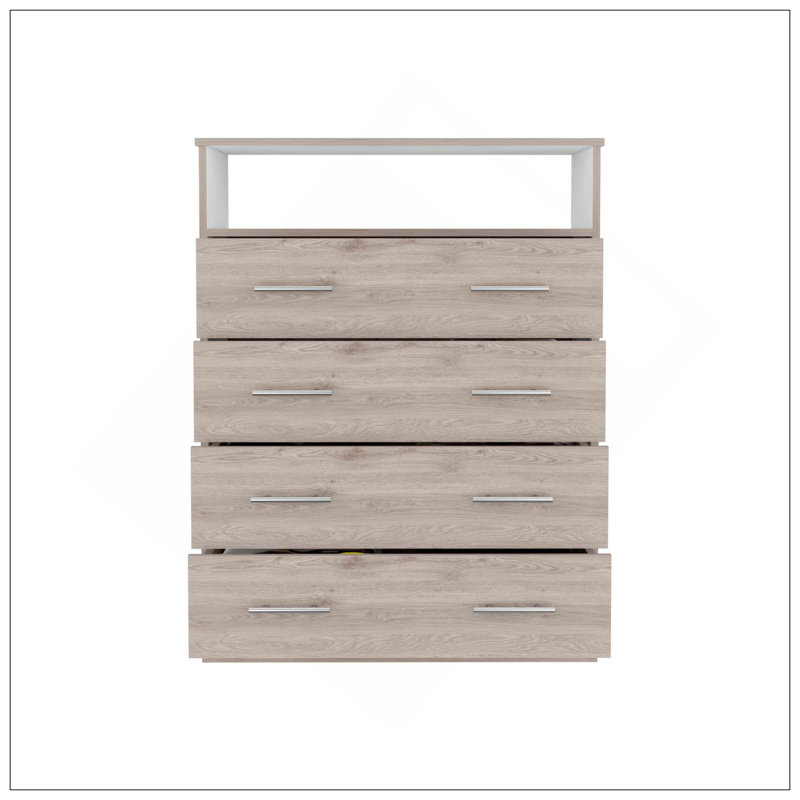 Commode à quatre tiroirs, plateau supérieur, une tablette ouverte, Multi-couleur