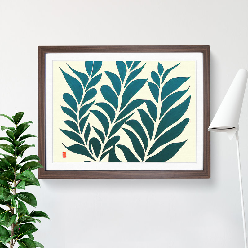 Fern Leaf Silhouette - Single Picture Frame Print, 25cm H x 34cm W x 2cm D, Walnut