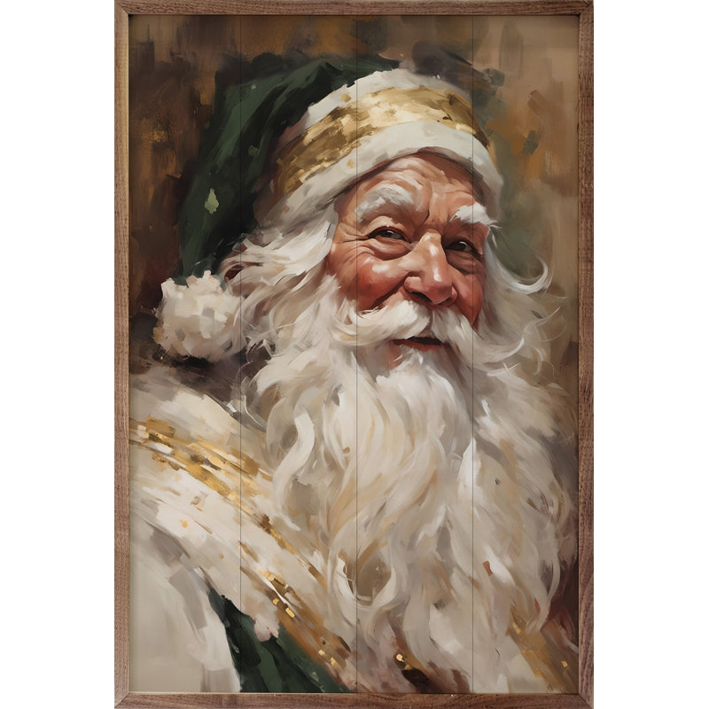 Père Noël en vert avec or, H 36 po x l 24 po