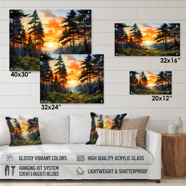 Millwood Pines Pine Tree Sunset Glow I - Tree Pine Acrylic Wall Art For ...