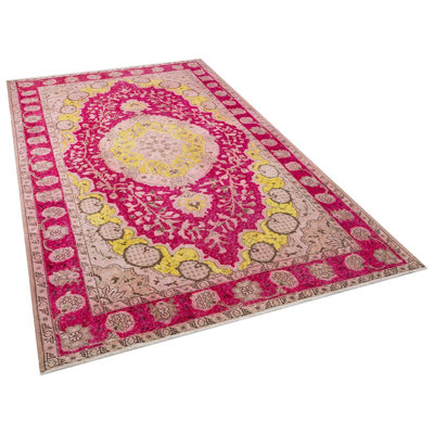 Tapis oriental jaune en laine noué à la main Fuschia