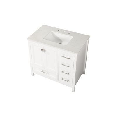 Fully Assembled White 36-inch Vanity Sink Combo With Marble Countertop And Bathroom Vanities 23v03-36wh