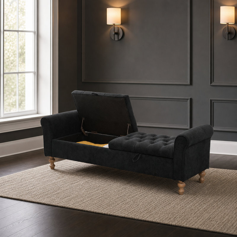 Banc de rangement rembourré Modern, Black, 21.9 " H x 20.3 " L x 65.7 " D, Black