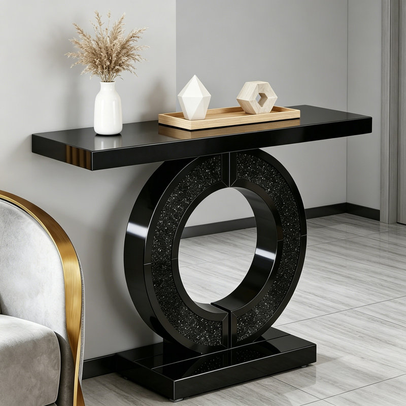 Console à miroir en O avec base robuste, Black