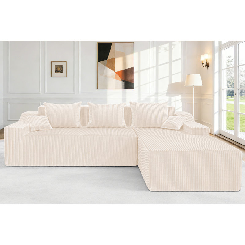 Canapé modulaire convertible en L de 101 po et méridienne réversible en mousse droite, Beige, Orienté à droite