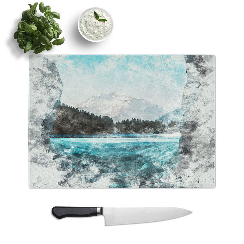 Tempered Glass Blue Ice Tunnel Chopping Board, 28.5 cm x 39 cm