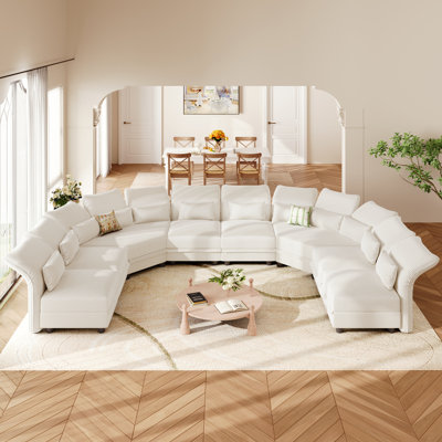 U-Shaped Plush Large Upholstered Modular Sectional Couches With Storage, 8 Seat  Corduroy  Sofa With Adjustable Arms Backs,Plush Supportive Cushions For Living Room, Beige