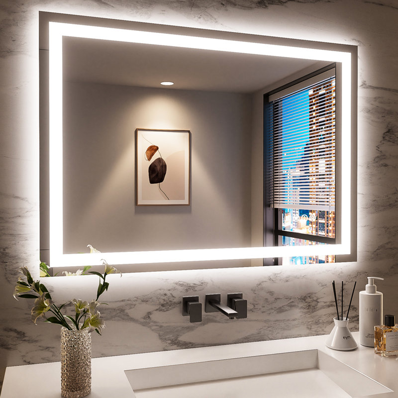Miroir de salle de bain 48 x 36 pouces à DEL intelligent, à intensité variable avec 3 options de température de couleur (3000K, 4500K, 6000K)