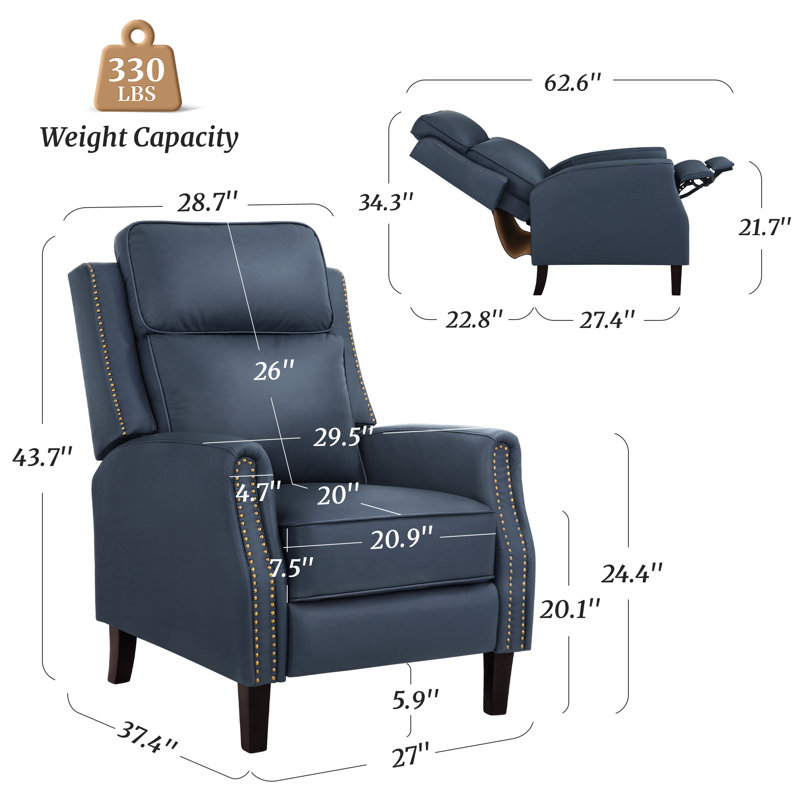 Fauteuil inclinable en cuir véritable Kindalyn, Marine