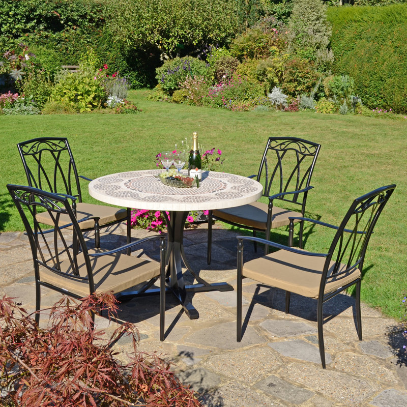 Avignon Mosaic Dining Table with 4 ASCOT Chairs Garden Set