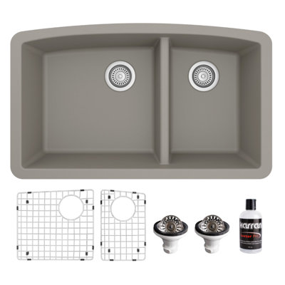 Karran Quartz 32'' X 19-1/2'' Double Bowl 60/40 Undermount Kitchen Sink Kit