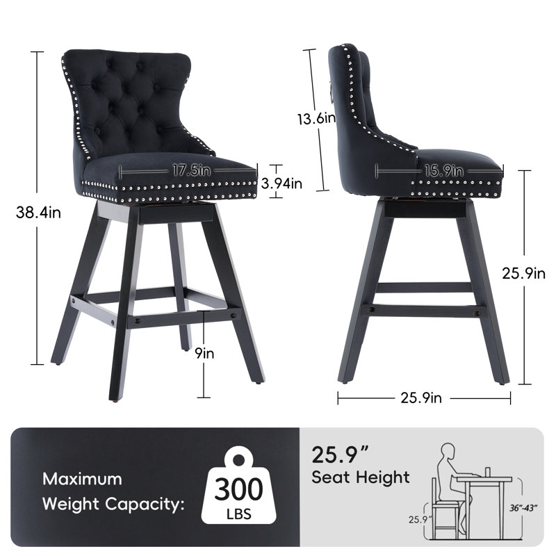 Ensemble de 6 tabourets de bar Velvet, Noir, noir, noir, noir