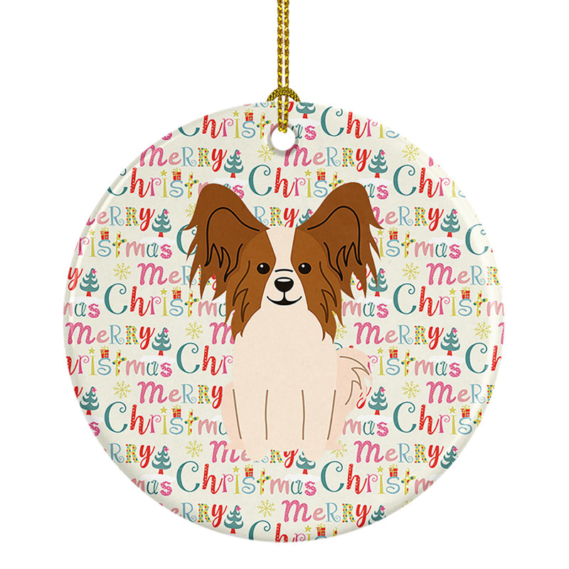 Ornement suspendu Merry Christmas Papillon, Beige / brun