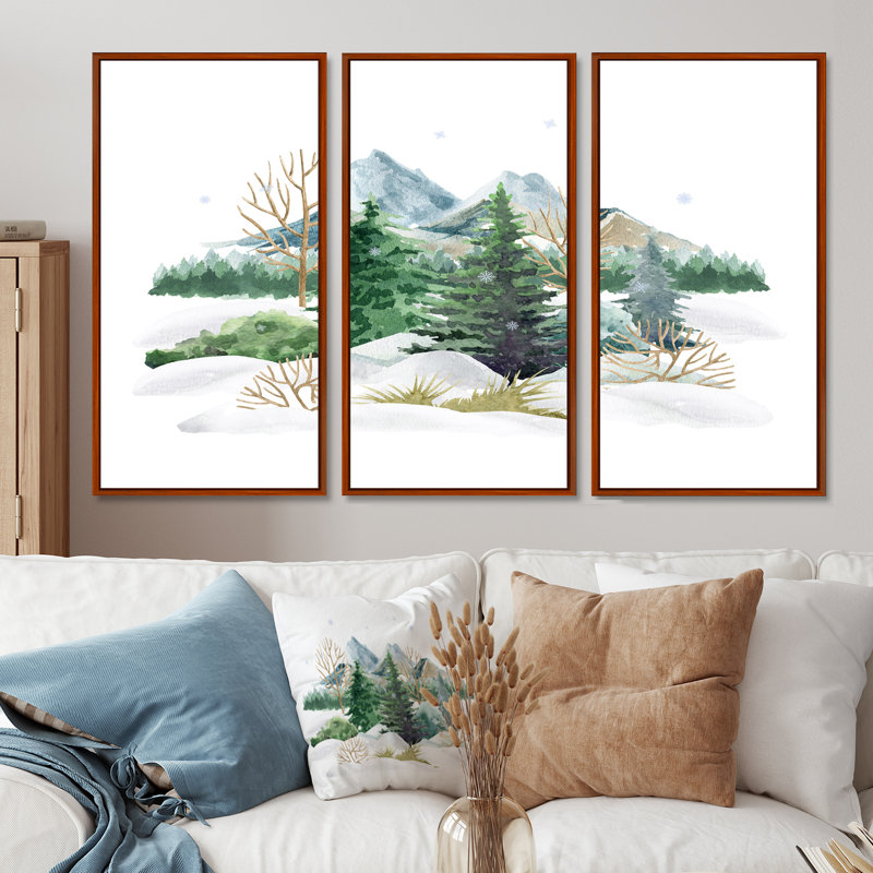 Winter Forest Landscape Nature Scene - Country, ensemble d'art mural sur toile encadré de 3, H 28 po x l 36 po, Brun