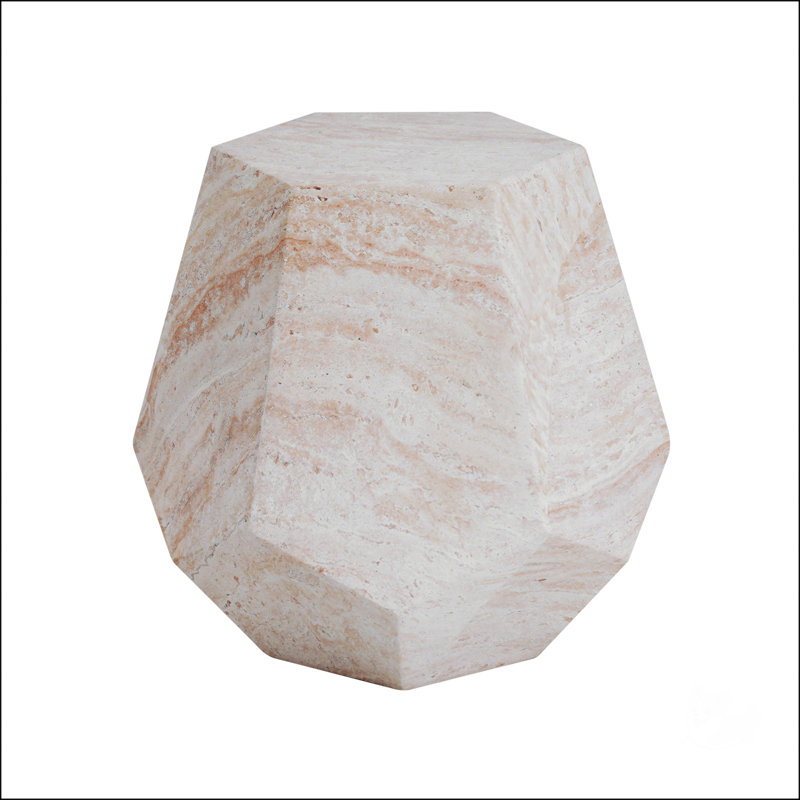 Outdoor/Indoor Lightweight Concrete Side Table, Hexagonal Round Travertine Accent Table With Durable MGO Construction
