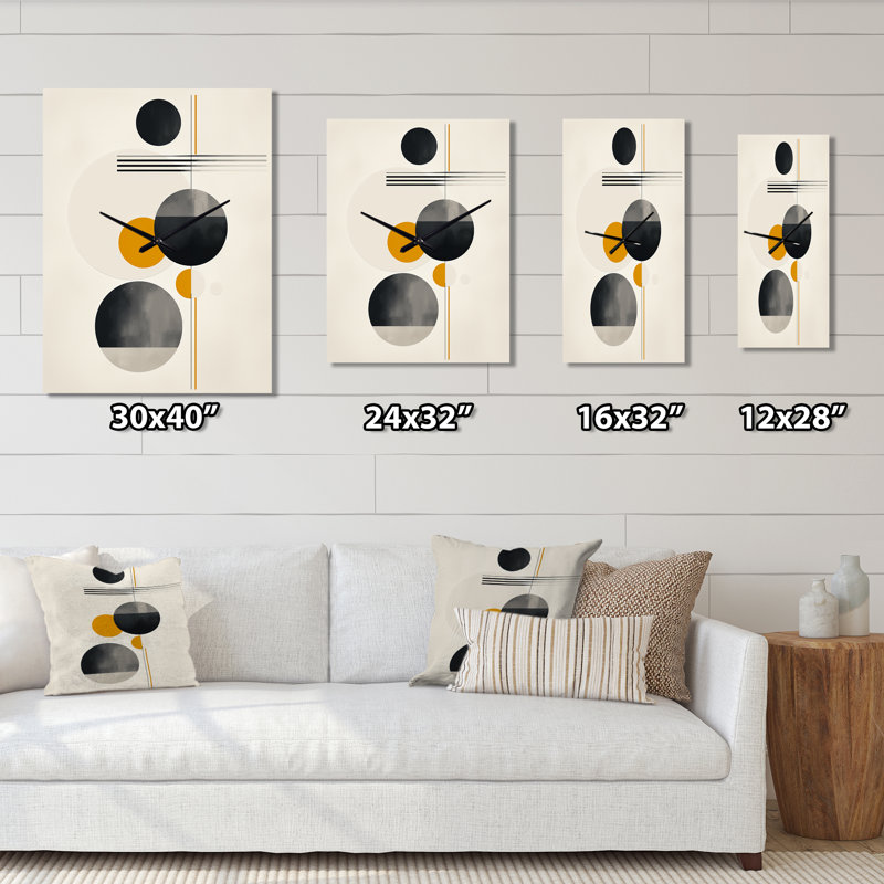 Illustration géométrique circulaire minimale I - horloge murale moderne abstraite, H 40 po x l 30 po x P 1 po