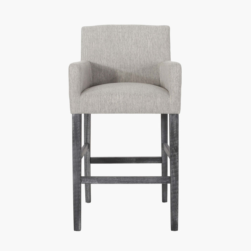 Tabouret en bois massif Alighiero, Gris clair / gris patiné, 1, Tabouret de bar (siège d'une hauteur de 30,5 po)