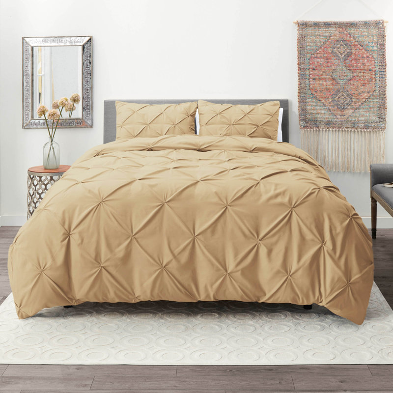 Ensemble de housse de couette plissÃ©e en tissu doublement brossÃ©, Beige-crème