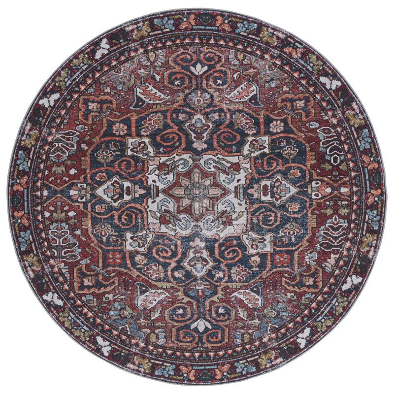 Ziebarth 176 M/W S/R Area Rug In Red / Navy, Round 6'