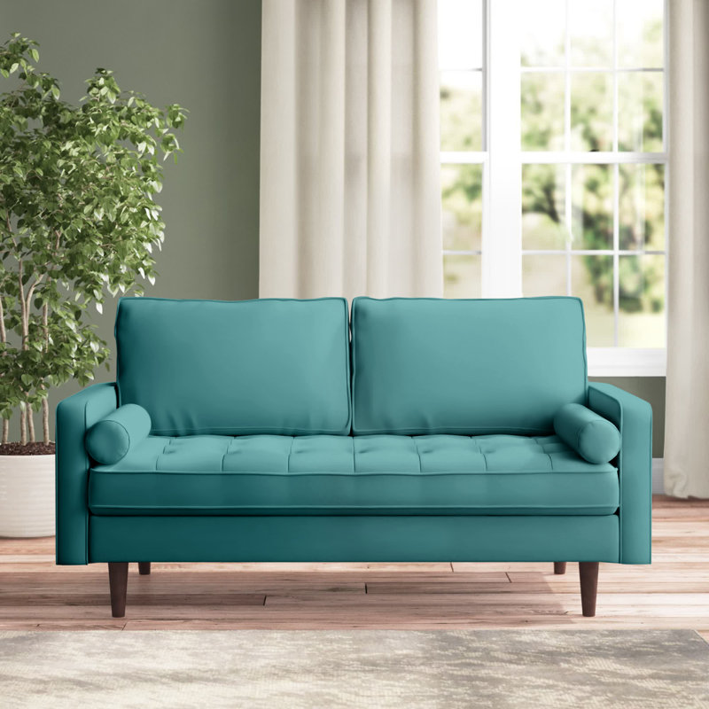 Valour Performance Velvet Loveseat, Teal Plainweave