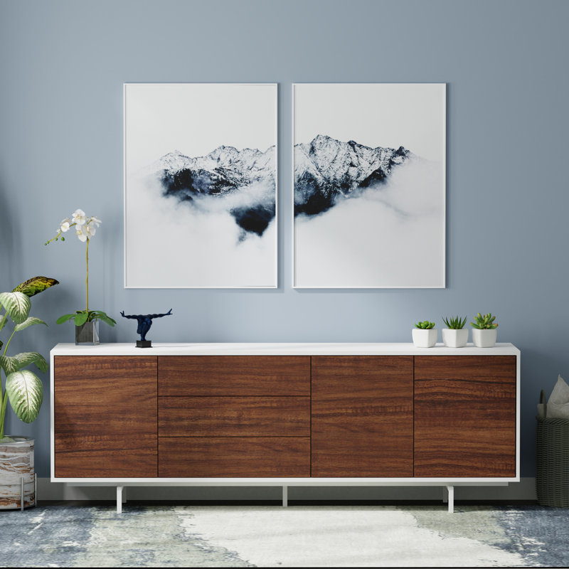Anirvin Unfinished TV Stand for TVs up to 88", White/Walnut/Ivory