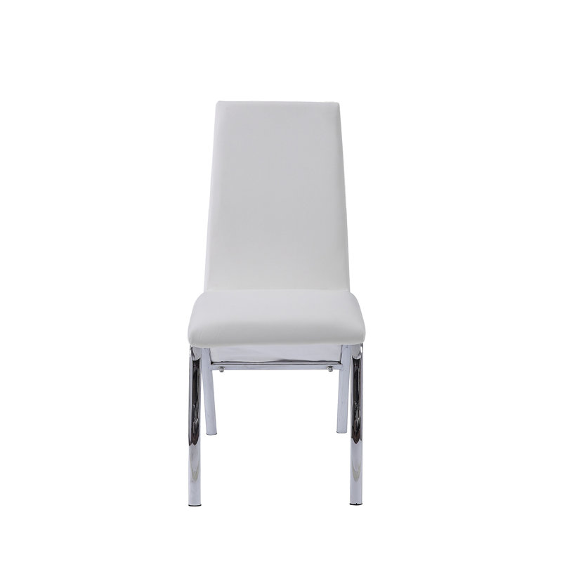 Pervis White Synthetic Leather & Chrome Finish Side Chair (Set Of 2)