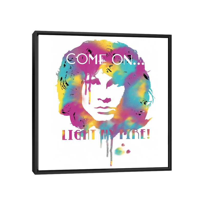 Jim Morrison «Light My Fire Watercolor» - publicité imprimée, H 18 po x l 18 po x 1,5 po, Toile avec cadre noir, Aucun mat