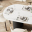 Table de salle à manger moderne 71 "ovale en faux marbre 4-6 personnes, double colonne romaine avec pieds noirs et table de cuisine minimaliste moderne pour le salon-338527381-356149421-353320131