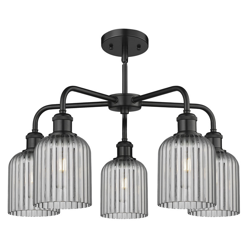 Lustre suspendu à 5 lumières de 23 po Ballston - Trig, Gris fumée clair, Noir mat
