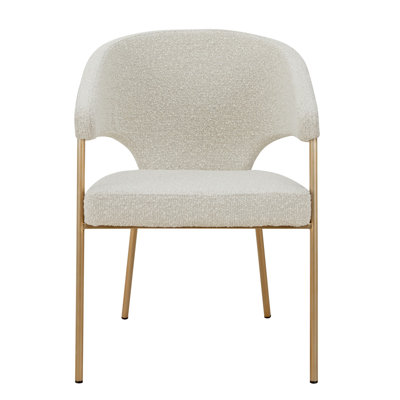 Cid Kasa 23 Inch Dining Chair, Light Gray Polyester, Brass Stainless Steel
