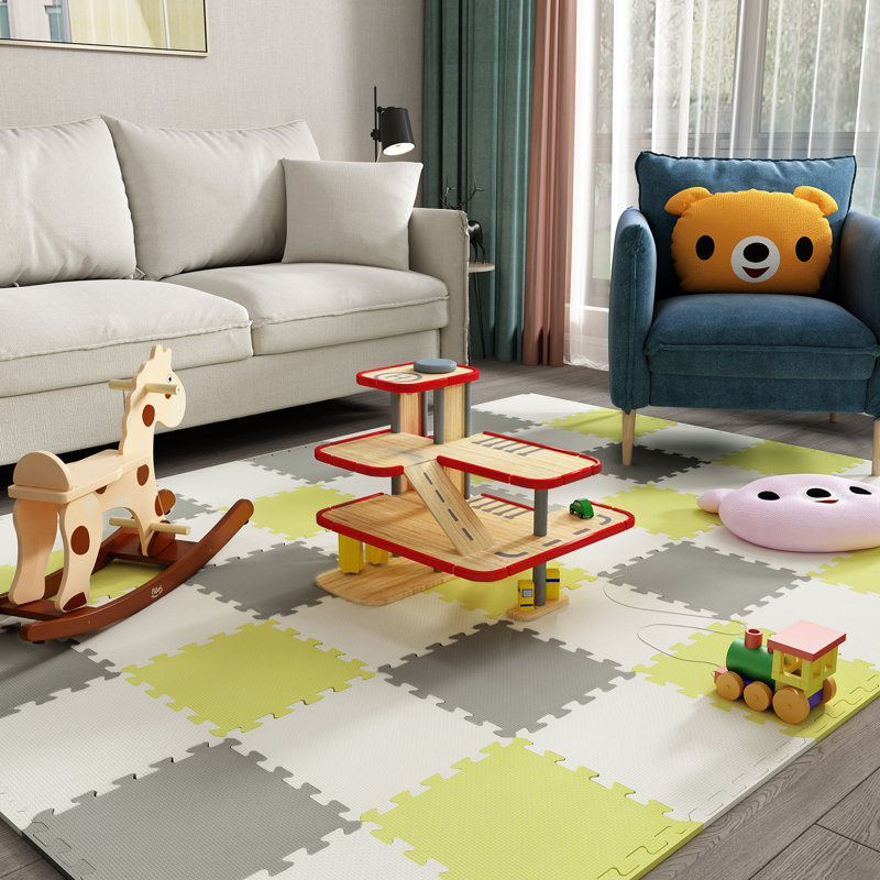Tapis de jeu en mousse à emboîtement, Jaune / blanc / gris