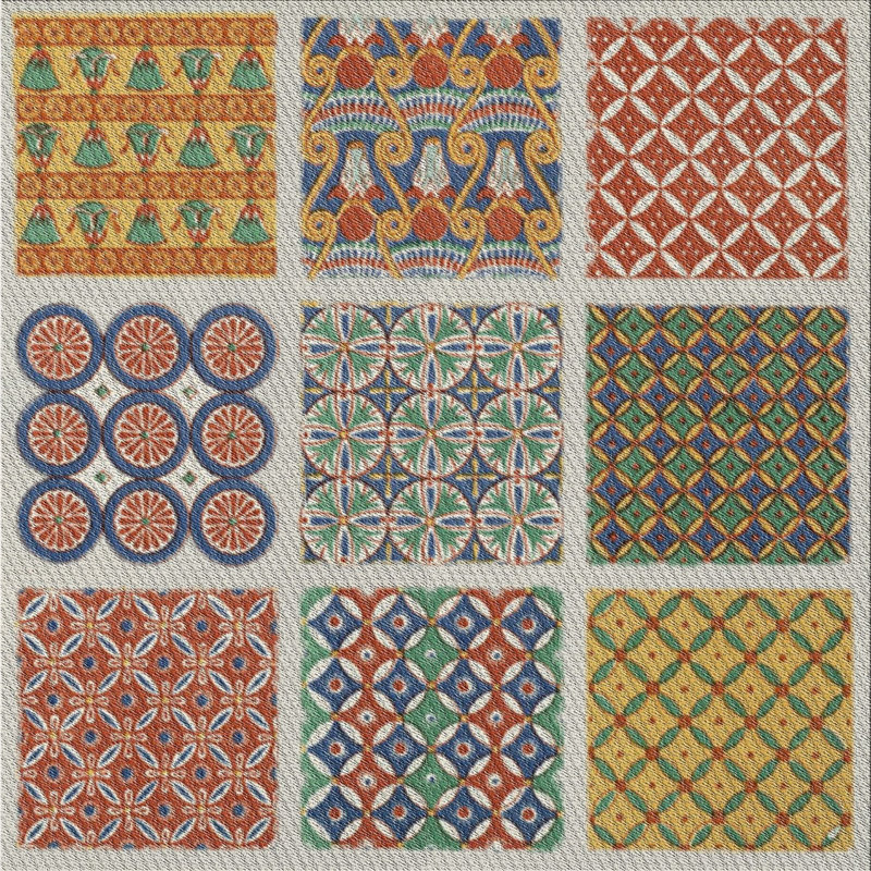 Tapis vert/bleu/rouge tissé à la machine, Carré 5 pi