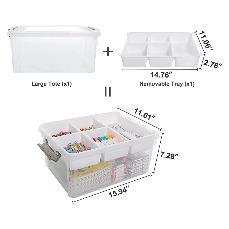 17 QT Plastic Storage Box With Removable Tray Craft Organizers And Storage Clear Storage Container For Organizing Bead, Tool, Sewing, Playdoh