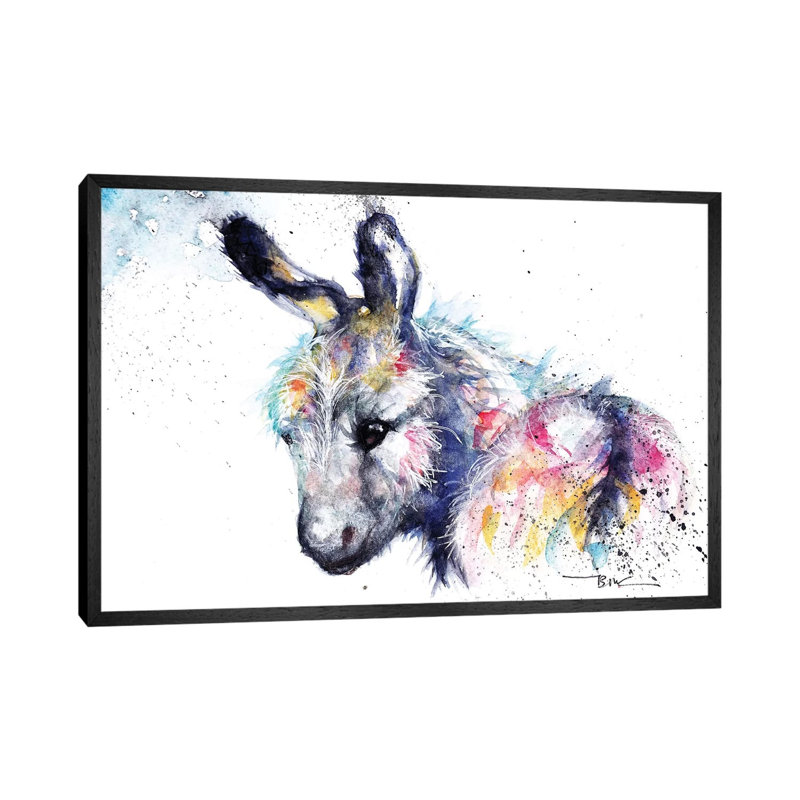 Donkey by BebesArts - Painting on Canvas, 66.04 cm H x 45.72 cm W, Black Framed