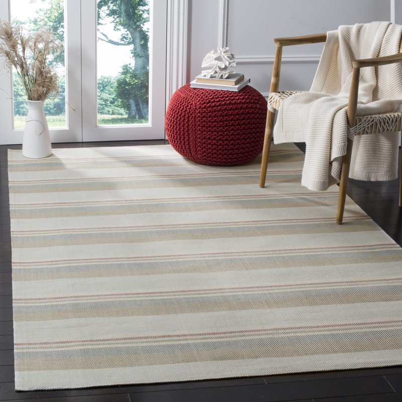 Tapis gris / brun / bleu en laine tissé à la main Caja, Rectangle 5 pi x 8 pi