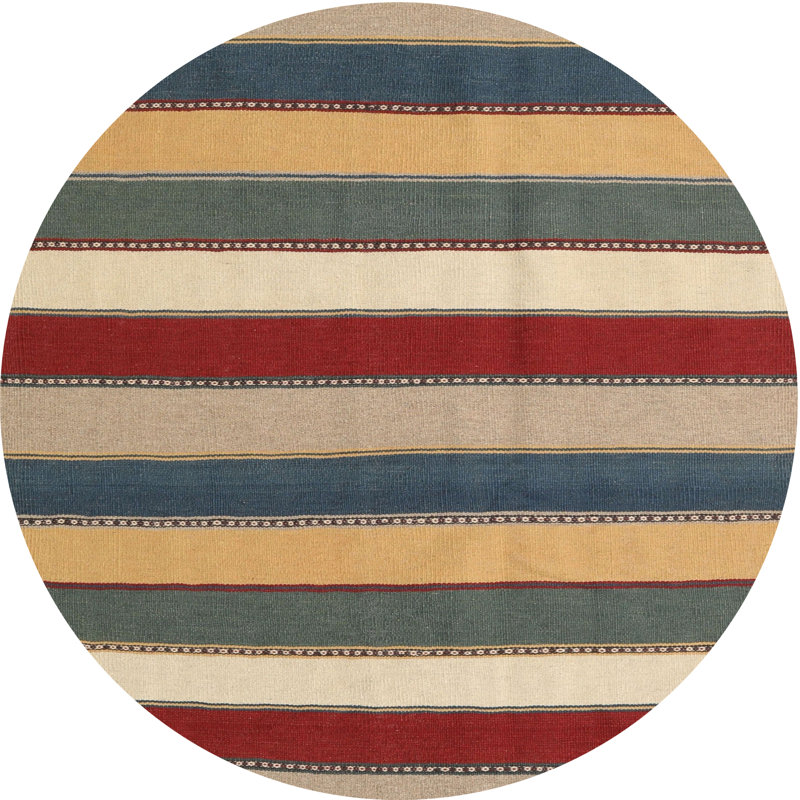Tapis beige/gris/rouge contemporain, Rond 5 pi