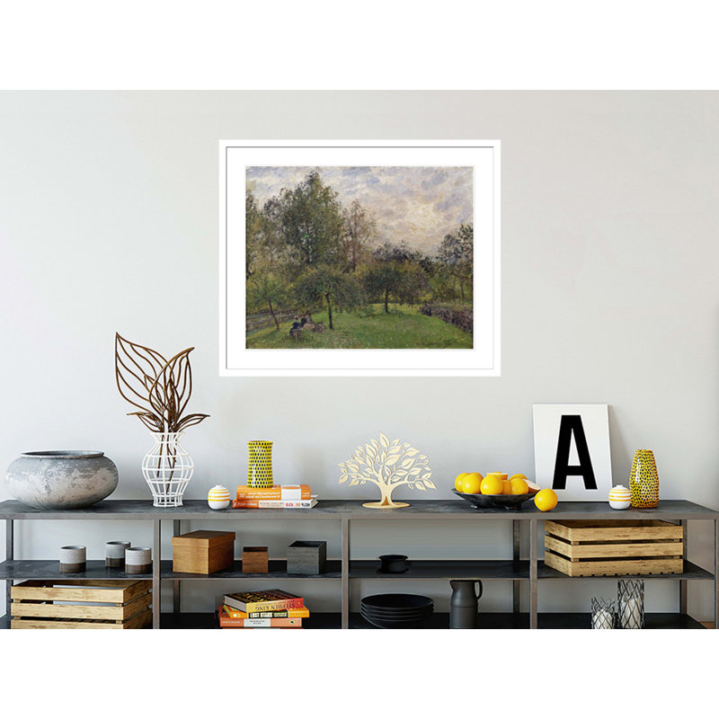 Pommiers et peupliers au soleil couchant par Camille Pissarro, impression giclée encadrée, H 33,5 po x l 39,86 po