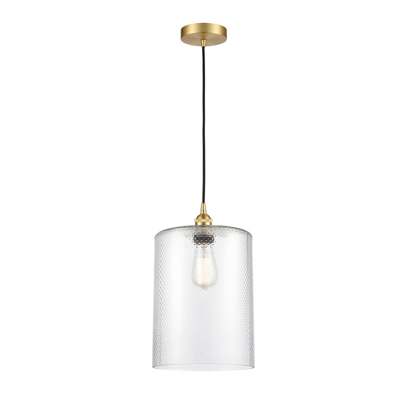 Luminaire suspendu tambour simple à 1 lumière Malcolm, H 15,75 po x l 9 po x P 9 po, Or satiné, Or satiné